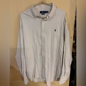 Ralph Lauren White Button-Down Shirt with Navy Dot Print